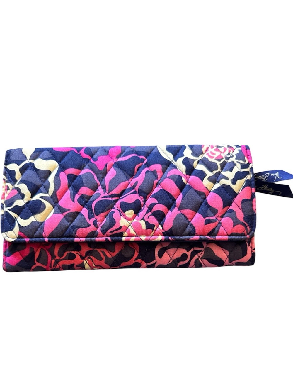 Vera Bradley Quilted Floral Fold-Over Clutch Wallet in Pink, Navy